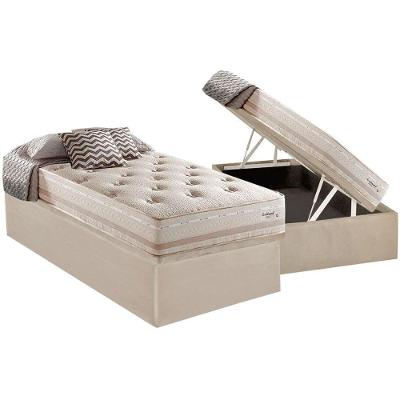 Cama Box Baú Solteiro: Colchão Molas Masterpocket Ensacadas Herval Maxspring Scotland + Base Crc Suede Clean (88x188)