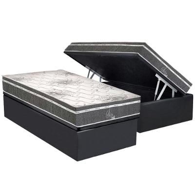Conjunto Box Baú Solteiro: Colchão Molas Polar Ensacadas Safira + Base Crc Suede Gray (88x188)
