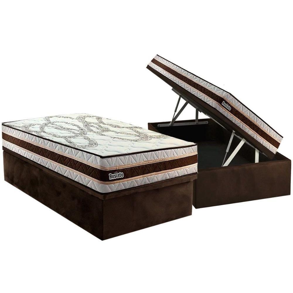 Conjunto Box Baú Solteiro: Colchão Molas Paropas Resiste Double Face Ag D45 + Base Crc Suede Brown (88x188) - 1