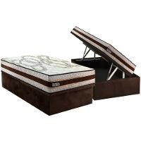 Conjunto Box Baú Solteiro: Colchão Molas Paropas Resiste Double Face Ag D45 + Base Crc Suede Brown (88x188) - 1