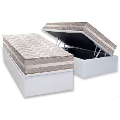 Conjunto Box Baú Solteiro: Colchão Molas Paropas D33 D45- Pro Sono Double Face Prata + Base Crc Courano White (88x188)