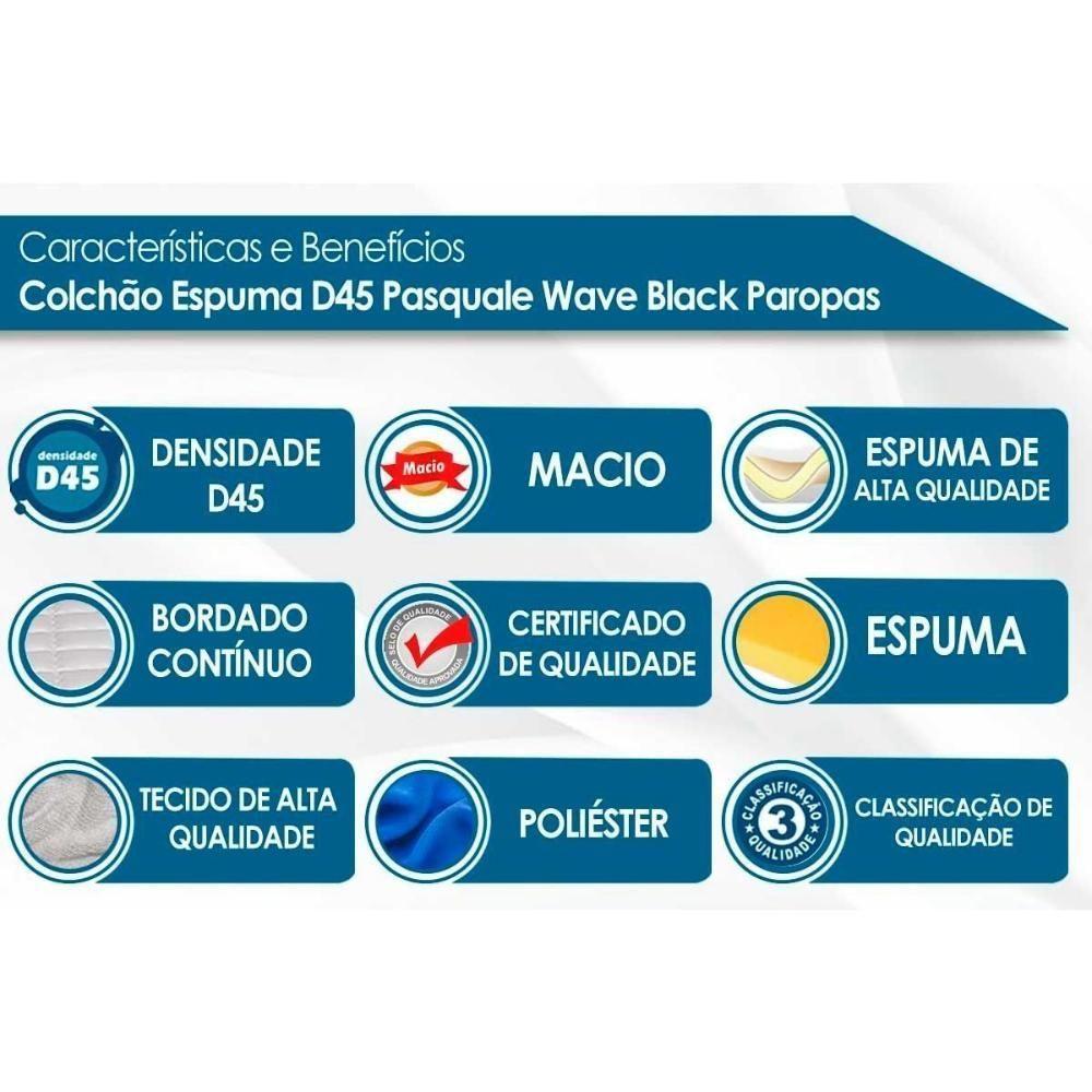 Conjunto Box Baú Solteiro: Colchão Molas Paropas D45 Pasquale Wave Black + Base Crc Suede Black (88x188) - 4