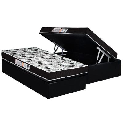 Conjunto Box Baú Solteiro: Colchão Molas Luckspuma D33 Supreme Pró Saúde Black + Base Crc Suede Black (88x188)