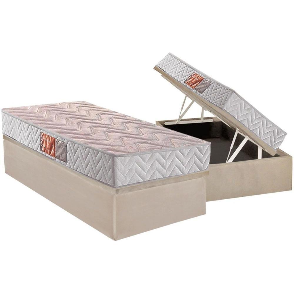 Conjunto Box Baú Solteiro: Colchão Molas Paropas D28 Pasquale Clean + Base Crc Suede Clean (88x188) - 1