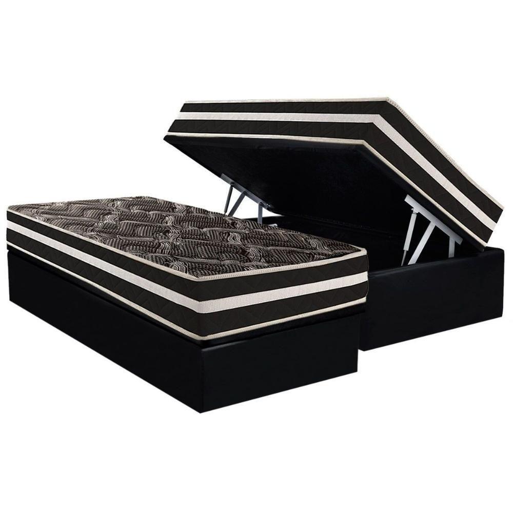 Conjunto Box Baú Solteiro: Colchão Molas Paropas D28 - Master Ag80 Black Double Face 25 + Base Crc Suede Black (88x188) - 1