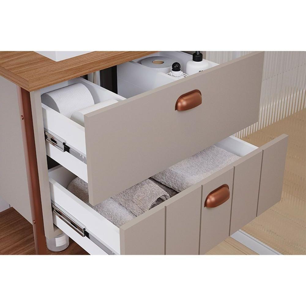 Gabinete De Banheiro Balcão Suspenso C- Cuba 65cm E Espelheira Uni Cappuccino-freijo - Mgm - 3