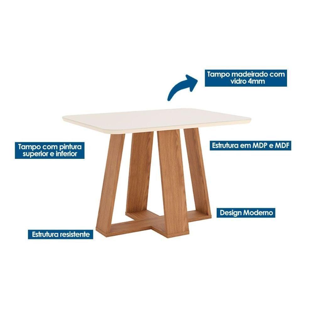 Conjunto: Mesa De Cozinha Lins C- Tampo Madeirado 120x80cm E 4 Cadeiras Milla Nature-off White - Suede Marrom - Henn - 4