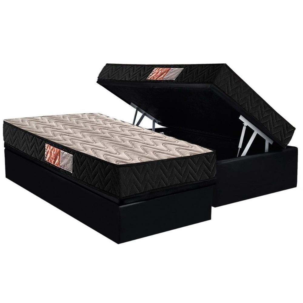 Conjunto Box Baú Solteiro: Colchão Molas Paropas D28 Pasquale Black + Base Crc Suede Black (88x188) - 1