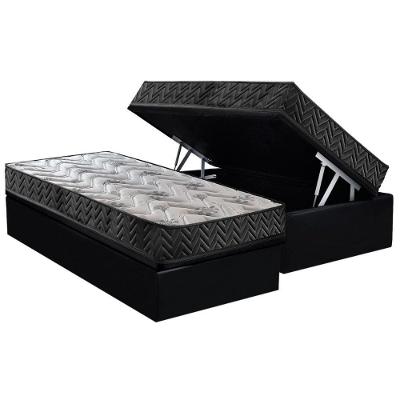 Conjunto Box Baú Solteiro: Colchão Espuma Paropas D45 Pasquale Wave Black + Base Crc Suede Black (88x188)