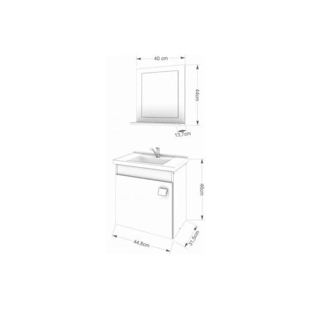 Gabinete De Banheiro Balcão Suspenso Iris C- Cuba 44cm E Espelheira 40cm Branco-preto - Mgm - 2