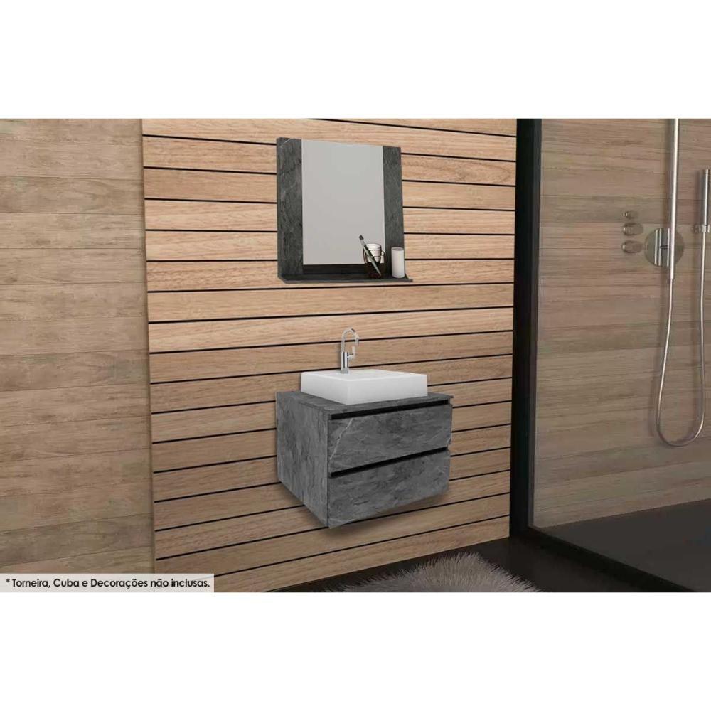 Armário C- Balcão Banheiro Suspenso Bn3607 S- Cuba 60cm E Espelho Bn3610 Mármore Lunar - Tecno Mobili - 1