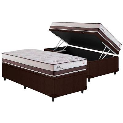 Cama Box Baú Solteiro: Colchão Molas Masterpocket Ensacadas Herval Maxspring Sublime + Base Crc Courano Brown (88x188)