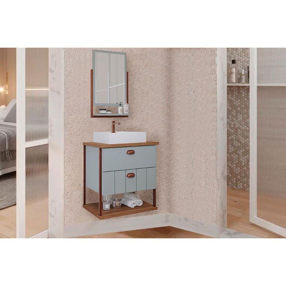 Balcão P- Banheiro Suspenso C- Cuba 65cm E Espelheira Uni Pistache-freijo - Mgm - 1