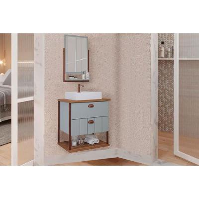 Balcão P- Banheiro Suspenso C- Cuba 65cm E Espelheira Uni Pistache-freijo - Mgm