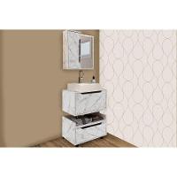 Armário C- Balcão Banheiro Suspenso Bn3646 E C- Rodízios Bn3647 60cm E Espelho Bn3648 60cm Mármore Branco - Tecno Mobili - 1