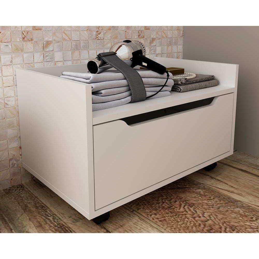 Balcão P- Banheiro Suspenso C- Rodizio Bn3647 S- Cuba C- 1 Gaveta 60cm Branco - Tecno Mobili - 1