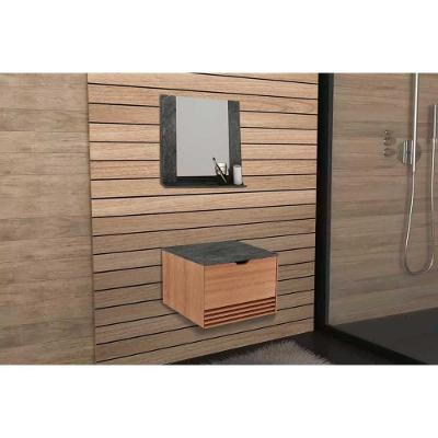 Armário C- Balcão Banheiro Suspenso Bn3613 S- Cuba 60cm E Espelho Bn3610 Amendoa-marmore Lunar - Tecno Mobili