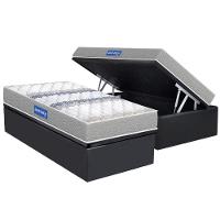 Cama Box Baú Solteiro: Colchão Espuma D33 Probel D45 Guarda Costas Gray + Base Crc Suede Gray (88x188) - 1