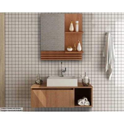 Armário C- Balcão Banheiro Suspenso Bn3601 S- Cuba 80cm E Espelho Bn3614 60cm Amêndoa - Tecno Mobili