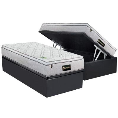 Cama Box Baú Solteiro: Colchão Molas Bonnel Luckspuma Trade + Base Crc Suede Gray (88x188)