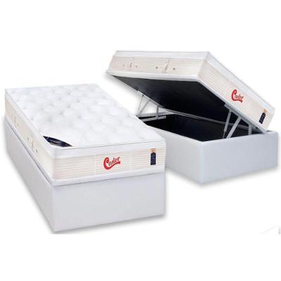 Cama Box Baú Solteiro: Colchão Molas Pocket Ensacadas Castor Gold Star Vitagel + Base Crc Courano White (88x188)