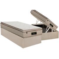 Cama Box Baú Solteiro: Colchão Molas Ensacadas Luckspuma Cloud + Base Crc Suede Clean (88x188) - 1