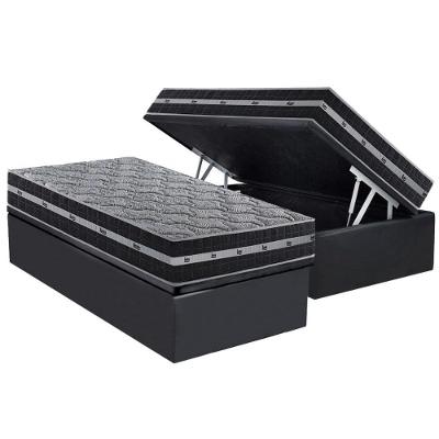 Cama Box Baú Solteiro: Colchão Molas Ensacadas D Angelis Anjos Black Grafite + Base Crc Suede Gray (88x188)