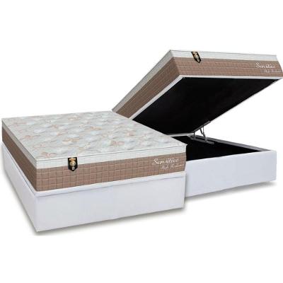 Cama Box Baú Casal: Colchão Molas Masterpocket Ensacadas Orthoflex Sensitive + Base Crc Courano White (138x188)