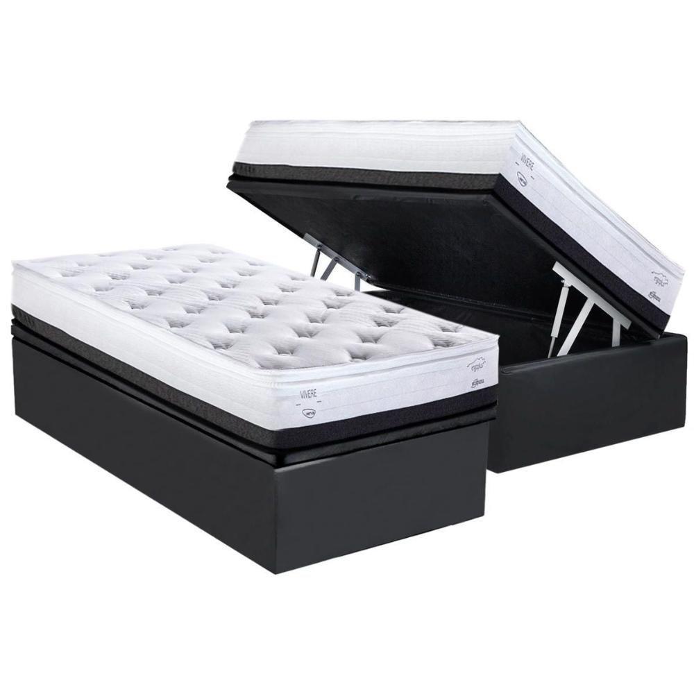 Cama Box Baú Solteiro: Colchão Ortopédico Herval Georgetown C1620 Ergoplus + Base Crc Suede Gray (88x188x25) - 1