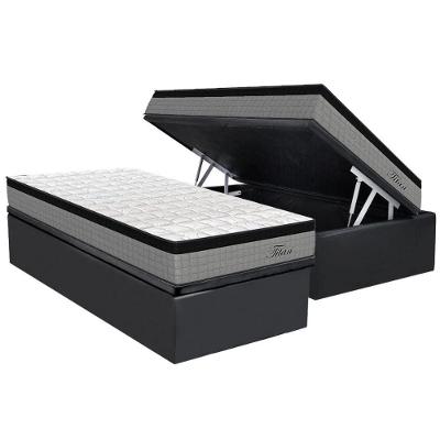Cama Box Baú Solteiro: Colchão Molas Masterpocket Ensacadas Orthoflex Titan + Base Crc Suede Gray (88x188)