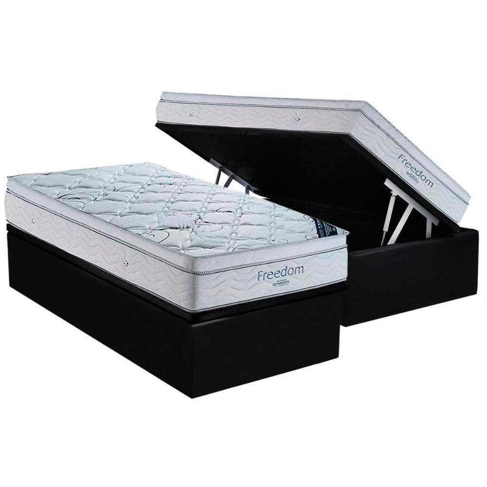 Cama Box Baú Solteiro: Colchão Molas Superpocket Ensacadas Ortobom Freedom Visco + Base Crc Suede Black (88x188) - 1