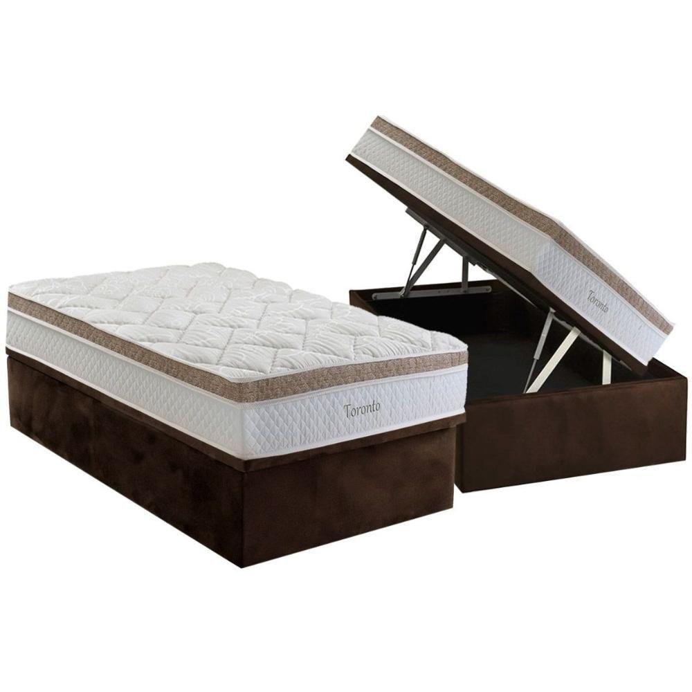 Cama Box Baú Solteiro: Colchão Molas Masterpocket Ensacadas Herval Toronto + Base Crc Suede Brown (88x188) - 1
