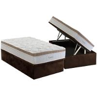 Cama Box Baú Solteiro: Colchão Molas Masterpocket Ensacadas Herval Toronto + Base Crc Suede Brown (88x188) - 1