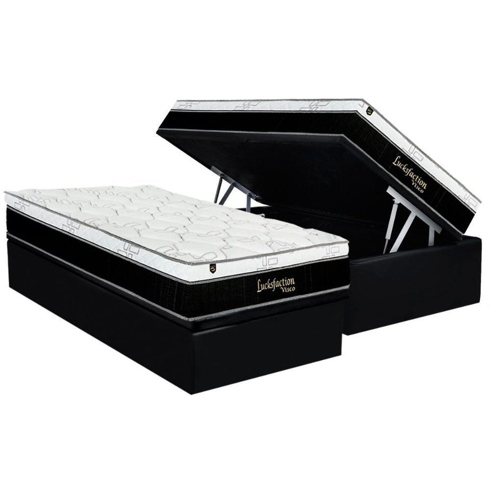Cama Box Baú Solteiro: Colchão Molas Ensacadas Luckspuma Visco Lucksfaction Black + Base Crc Suede Black (88x188) - 1