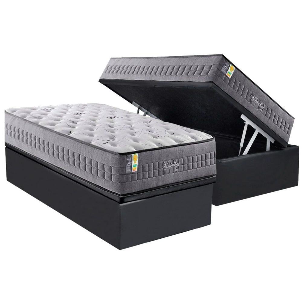 Cama Box Baú Solteiro: Colchão Molas Ensacadas D Angelis Anjos Versalhes + Base Crc Suede Gray (88x188) - 1