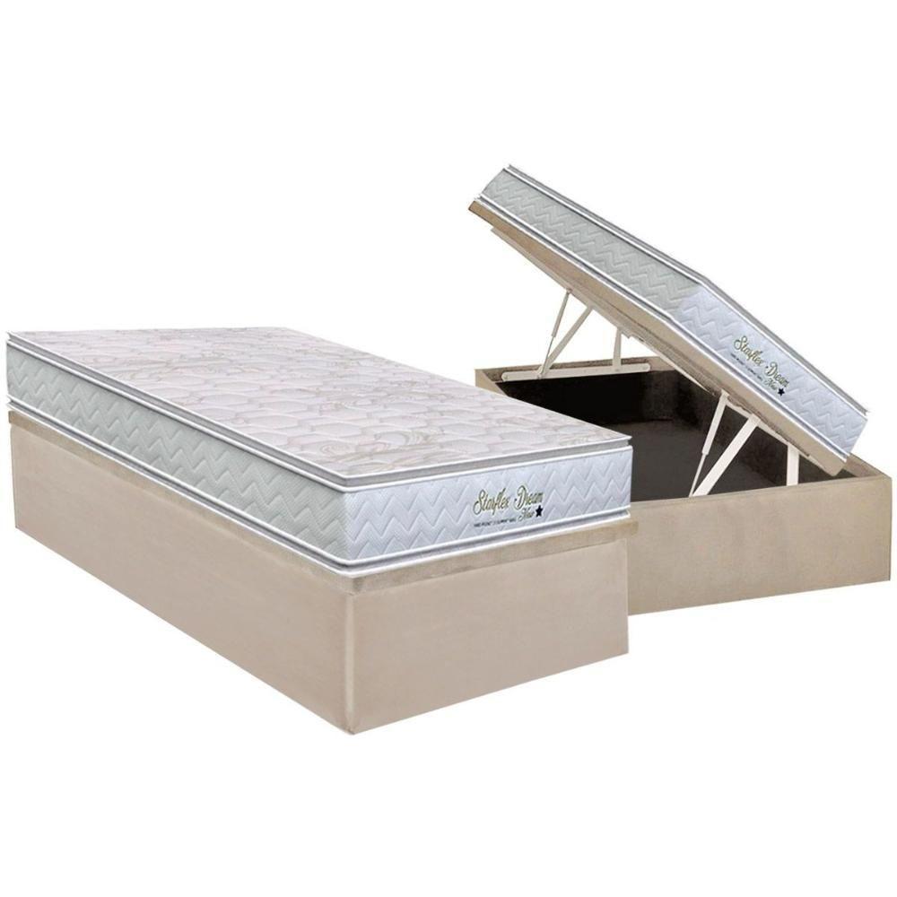 Cama Box Baú Solteiro: Colchão Molas Ensacadas Orthoflex Starflex Dream New + Base Crc Suede Clean (88x188) - 1