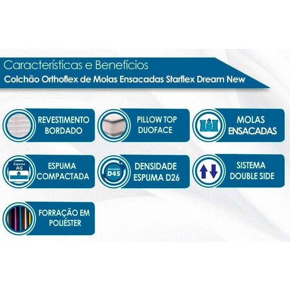 Cama Box Baú Solteiro: Colchão Molas Ensacadas Orthoflex Starflex Dream New + Base Crc Suede Clean (88x188) - 5