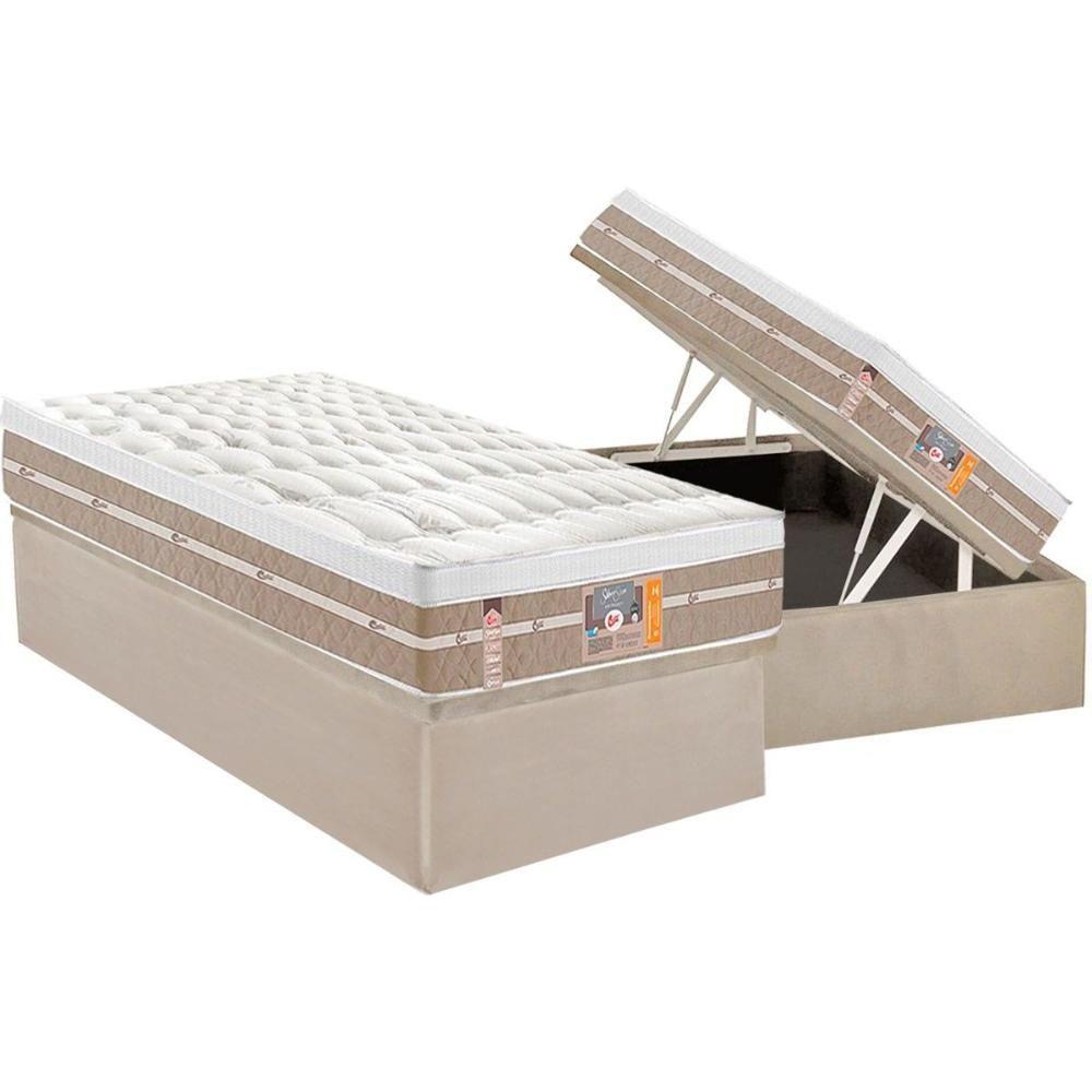 Cama Box Baú Solteiro: Colchão Molas Masterpocket Ensacadas Castor Silver Star Air + Base Crc Suede Clean (88x188) - 1