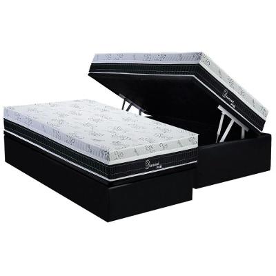 Conjunto Box Baú Solteiro: Colchão Molas Polar Superlastic Diamond + Base Crc Suede Black (88x188)