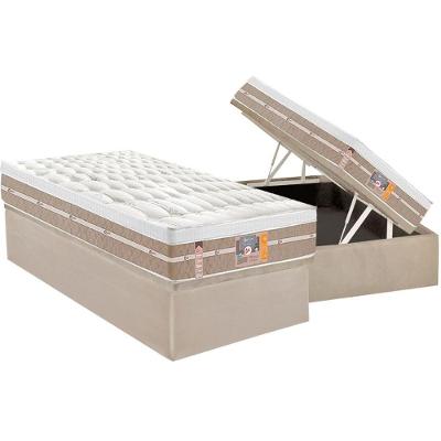 Conjunto Box Baú Solteiro: Colchão Espuma Castor Molas Ensacadas Silver Star Air + Base Crc Suede Clean (88x188)