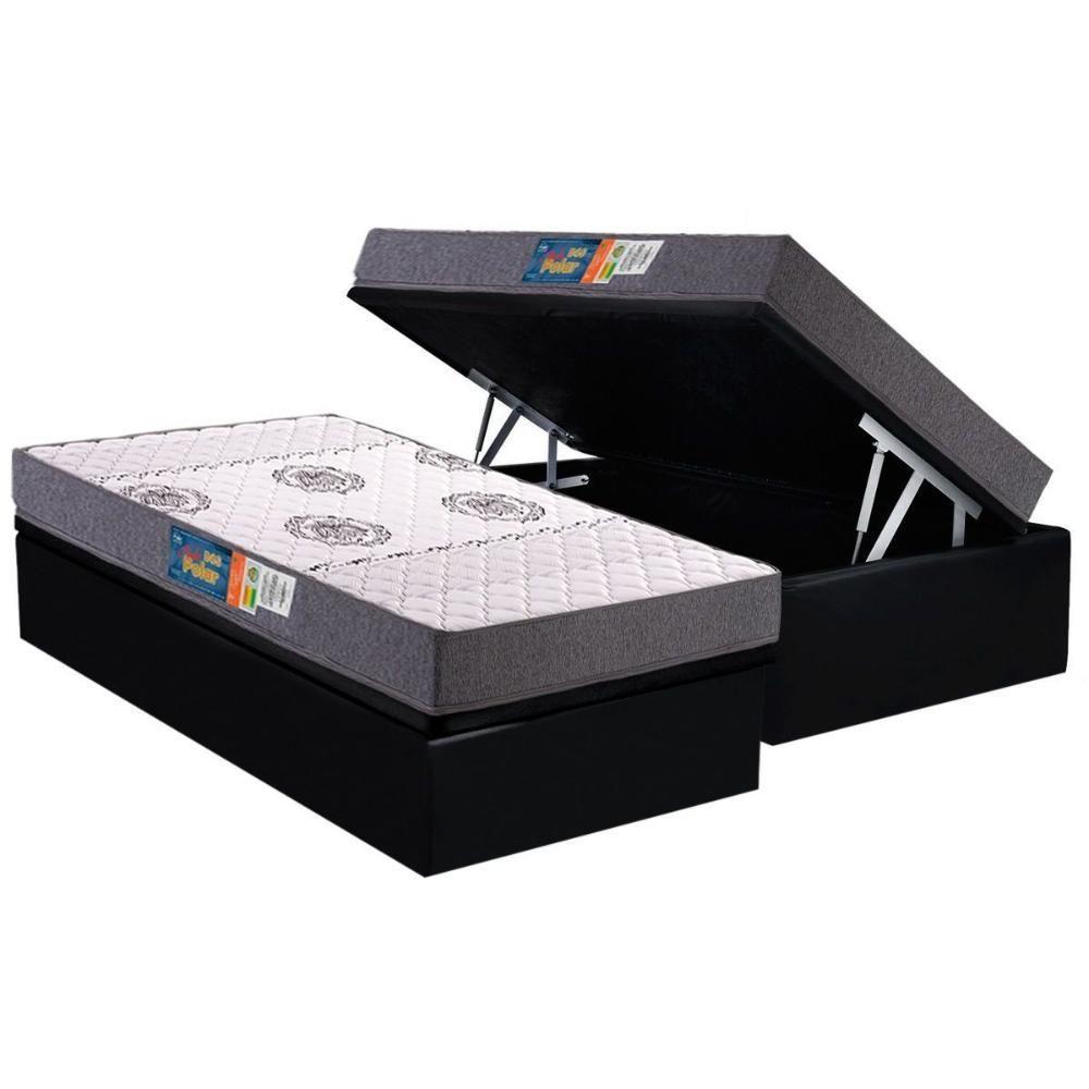 Conjunto Box Baú Solteiro: Colchão Espuma Polar D45 Pérola Grey + Base Crc Suede Black (88x188) - 1