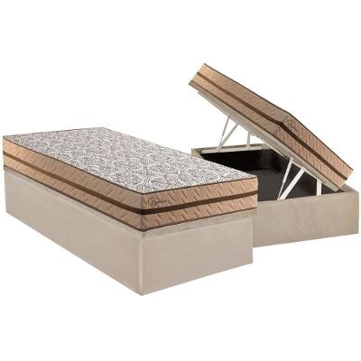 Conjunto Box Baú Solteiro: Colchão Molas Paropas Ensacadas Basic + Base Crc Suede Clean (88x188)