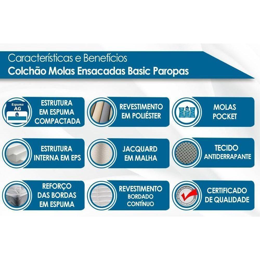 Cama Box Solteiro: Colchão Molas Ensacadas Paropas Basic + Base Crc Suede Clean (88x188) - 3