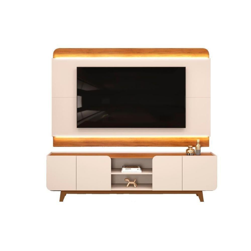 Estante P- Sala Até 75 Polegadas Nadine C- Led E Nichos 220x196cm Off White-freijó - Dj Móveis - 3