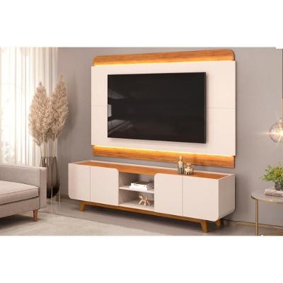 Estante P- Sala Até 75 Polegadas Nadine C- Led E Nichos 220x196cm Off White-freijó - Dj Móveis