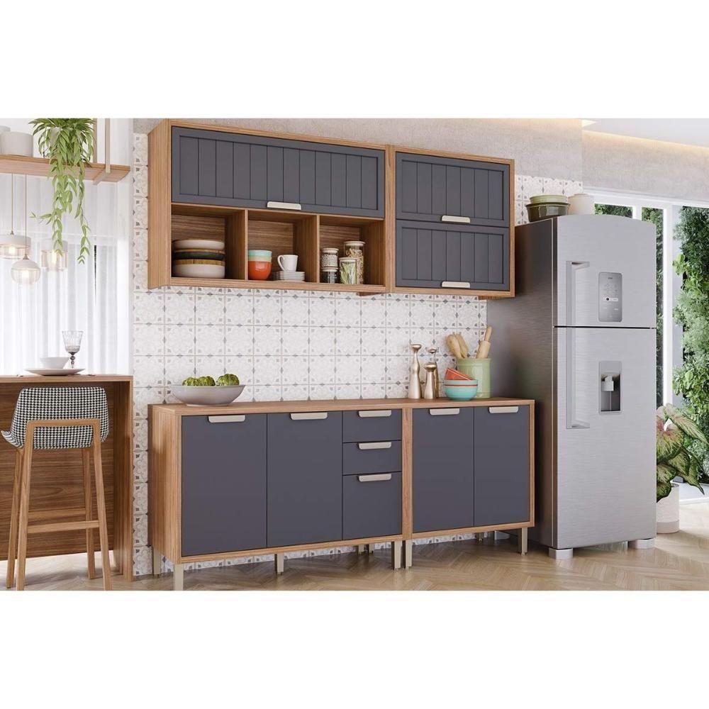 Balcão De Cozinha S- Tampo Eloise C- 2 Portas E 3 Gavetas 120cm Cinamomo-platina - Mgm - 3