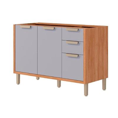 Balcão De Cozinha S- Tampo Eloise C- 2 Portas E 3 Gavetas 120cm Cinamomo-platina - Mgm