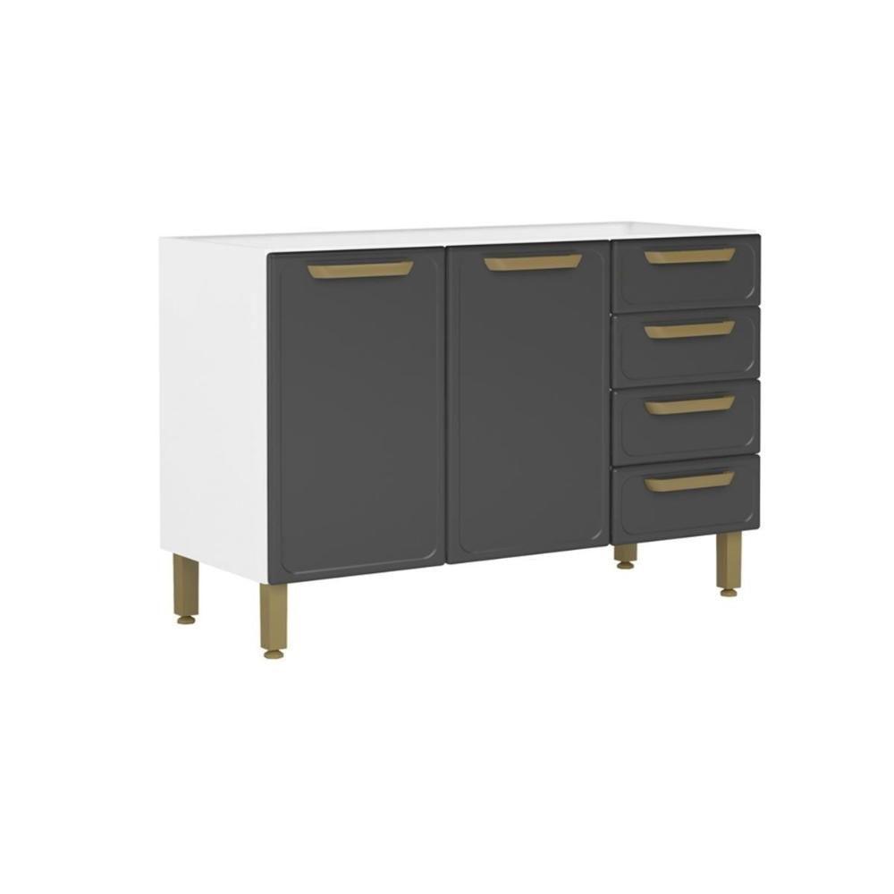 Balcão De Cozinha Bella C- 2 Portas E 4 Gavetas S- Tampo 120cm Grafite - Bertolini - 1