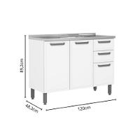 Balcão De Cozinha C- Pia Bella C- 3 Portas E 2 Gavetas 120cm Grafite - Bertolini - 3