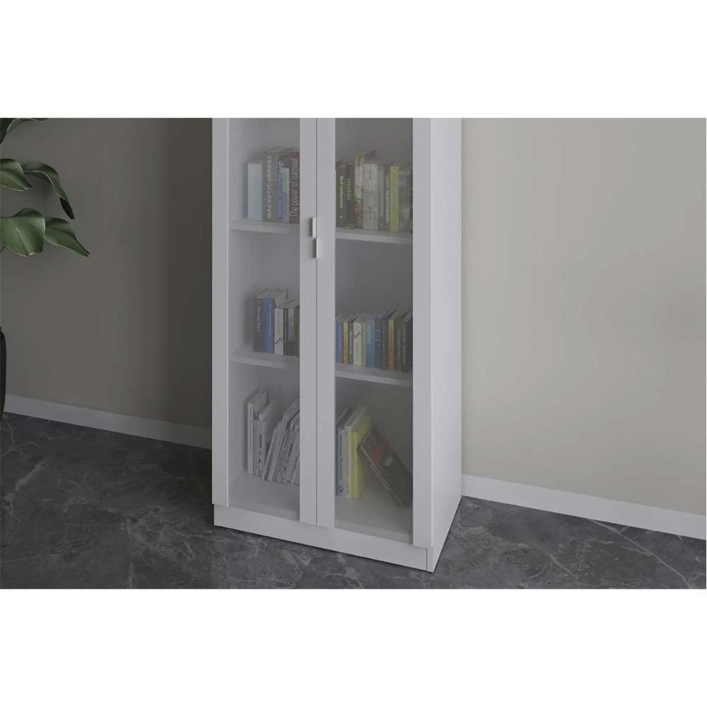 Armário De Escritório Me-4189 C- 2 Portas De Vidro E 3 Prateleiras Amêndoa-branco - Tecno Mobili - 10